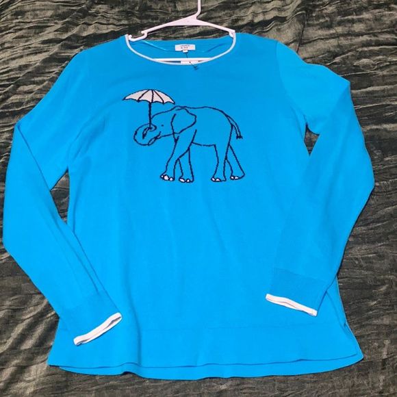 Blue Long Sleeve Top Elephant Medium Crown & Ivy - Picture 1 of 6
